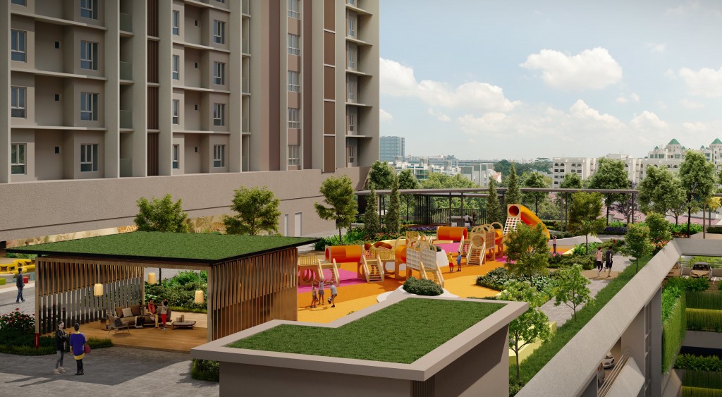 An artist’s impression of the playground and pavilion on level 9. 