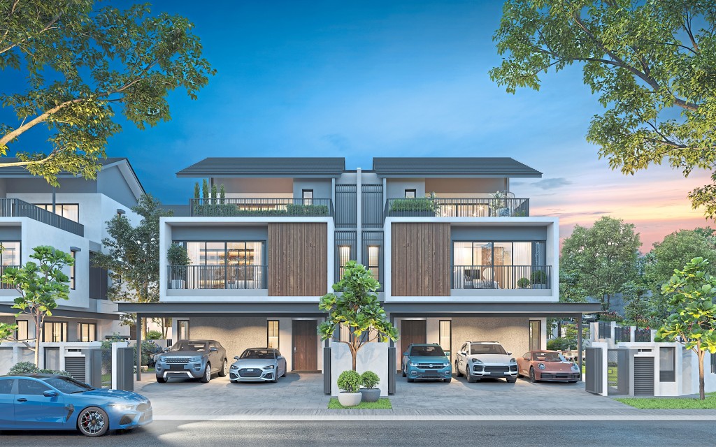 An artist impression of the Trilia Bukit Jelutong three-storey homes.