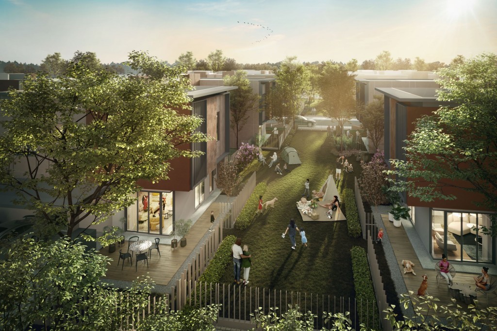 An artist impression of the extended garden space of Park Homes.