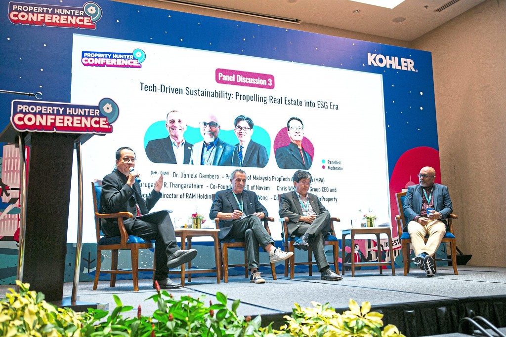 From left: StarProperty senior content manager Joseph Wong moderating the Tech-Driven Sustainability: Propelling Real Estate into the ESG Era session with Malaysia PropTech Association president Dr Daniele Gambero, RAM Holdings Bhd executive director and group chief executive officer (CEO) Chris WK Lee and Novem co-founder and CEO Murugason R Thangaratnam.