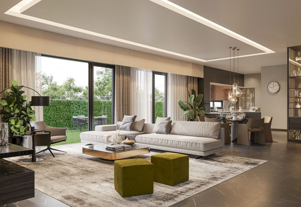 A depiction of the spacious living and dining spaces within the Sejati Residences homes.