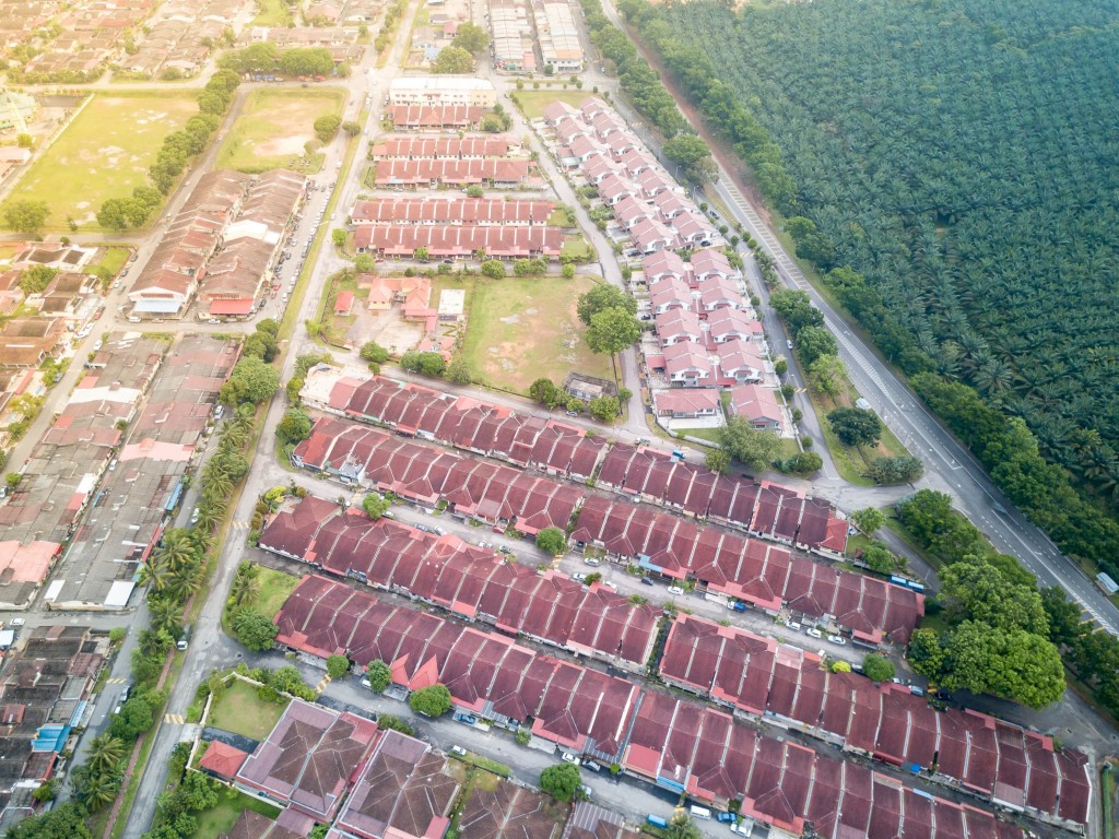 An aerial view of plantations being converted to mid-range housing options for the M40