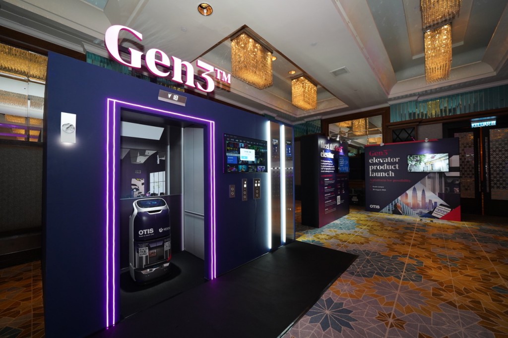 Otis Gen3TM elevator experiential demo showcasing Otis ONETM IoT digital platform and autonomous robot.