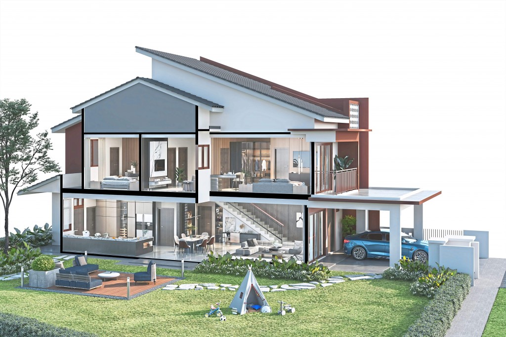 A cross section of the unit showing the various components of the home.