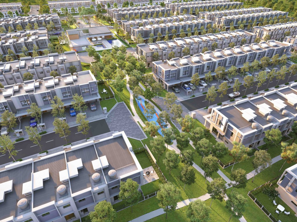 AMAYA @ Acacia Park residences amidst linear landscaped greenery.