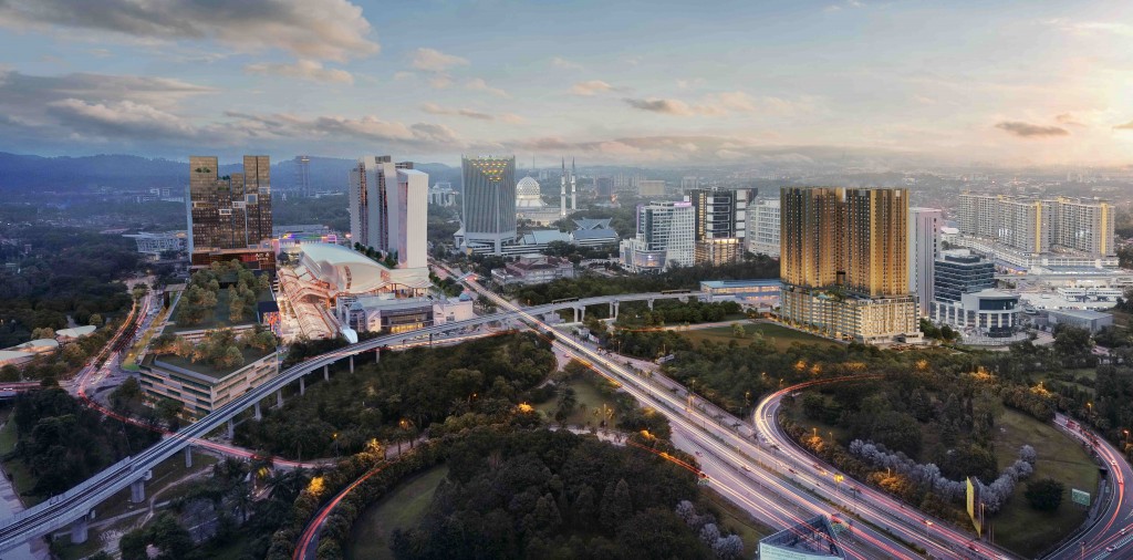 An aerial view of SA Sentral with an impression of Linkar52.