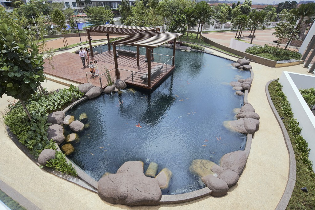 A depiction of the Koi Pond at Molek Pine 4.