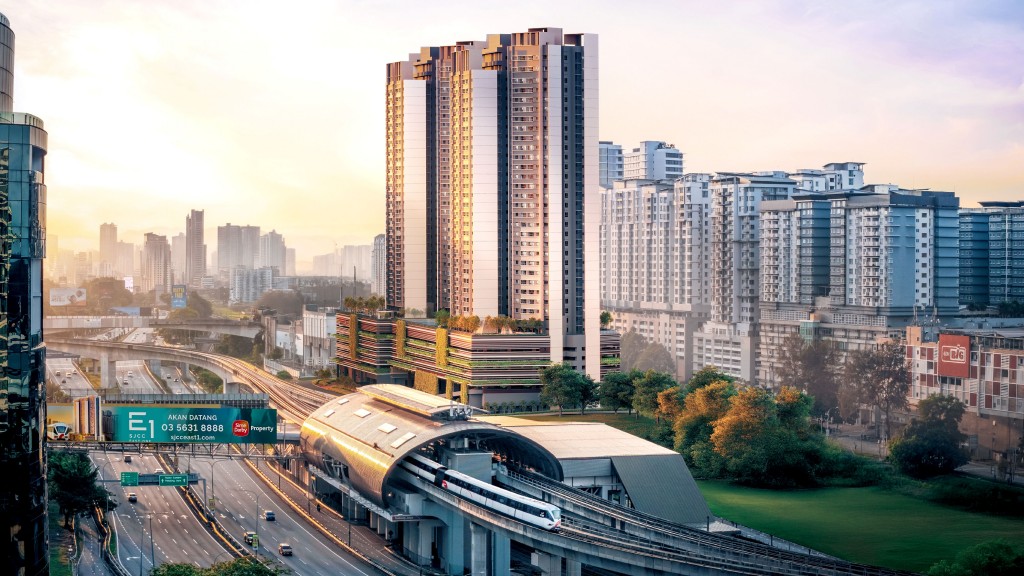 An artist impression of the SJCC East One which is just 130m from the Subang Jaya LRT and KTM Interchange.