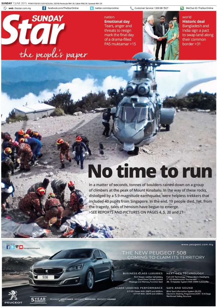 The Star’s front cover on the 2015 Ranau earthquake. 