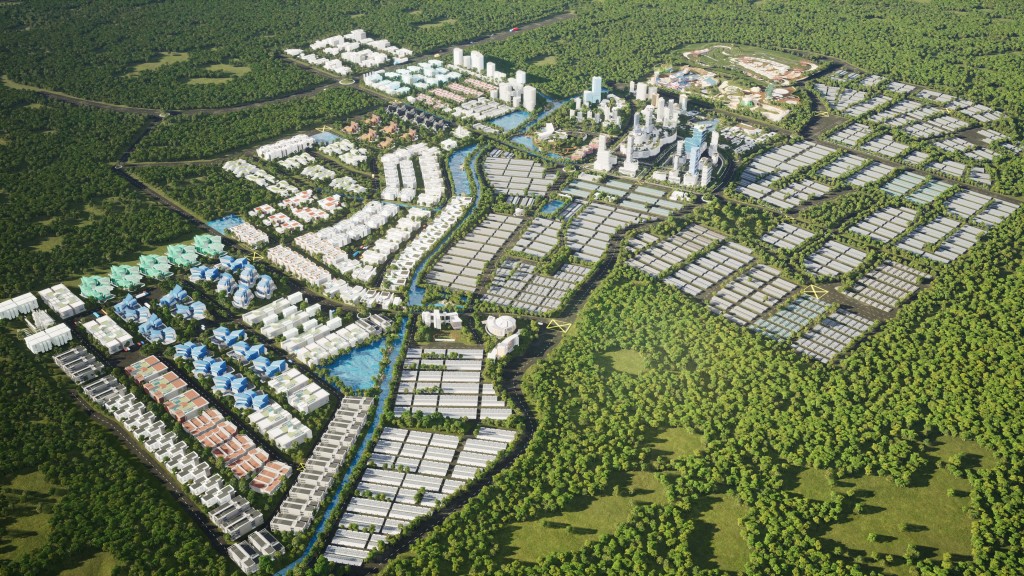  An aerial depiction of MVV City, envisioned to be a smart and green city. 
