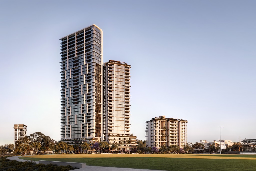 An artist’s impression of One Oval in Subiaco, Perth.