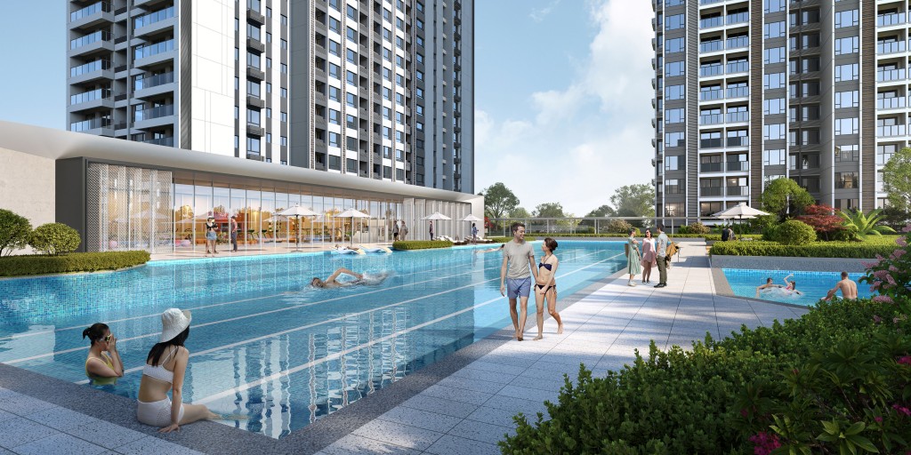 A visual of the 50m Olympic standard swimming pool which is the perfect spot for residents to unwind after the day’s commute.