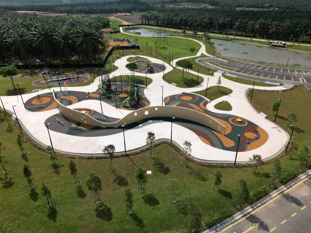 The U.Reka town park sits in a vast, curated space with plenty of parking.